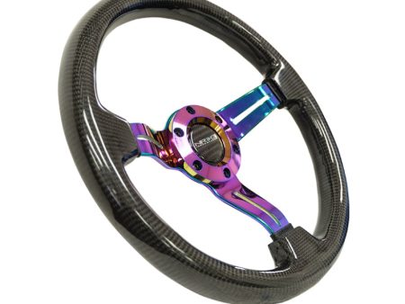 NRG Carbon Fiber Steering Wheel (350mm   1.5in. Deep) Neochrome 3-Spoke Design w Slit Cuts Discount