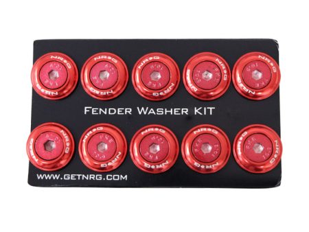 NRG Fender Washer Kit w Color Matched M6 Bolt Rivets For Plastic (Red) - Set of 10 Sale