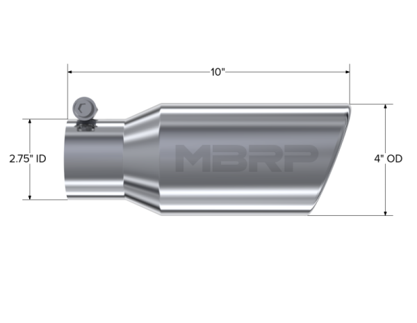 MBRP Universal Tip 4in OD 2.75in Inlet 10in Length Angled Rolled End T304 Fashion