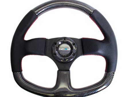 NRG Carbon Fiber Steering Wheel (320mm) Flat Bottom & Leather Trim w Red Stitching Online