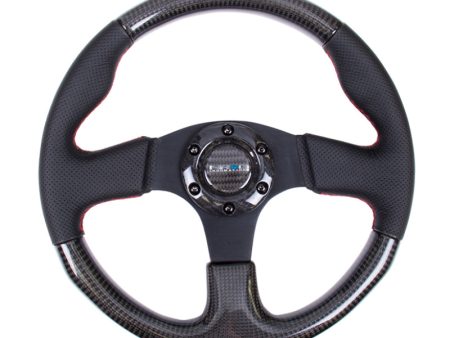 NRG Carbon Fiber Steering Wheel (315mm) Leather Trim w Red Stitching Supply