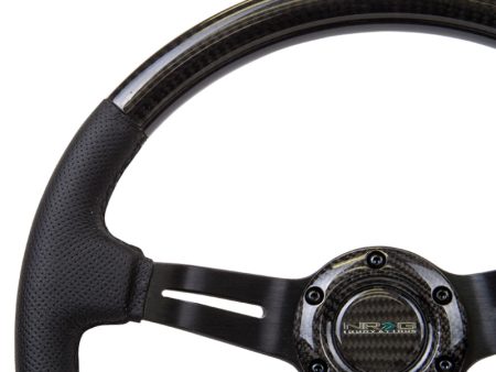 NRG Carbon Fiber Steering Wheel (350mm   1.5in. Deep) Leather Trim w Blk Stitch & Slit Cutout Spokes For Sale