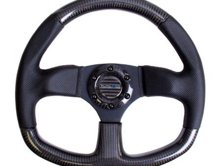 NRG Carbon Fiber Steering Wheel (320mm) Flat Bottom & Leather Trim w Black Stitching Discount