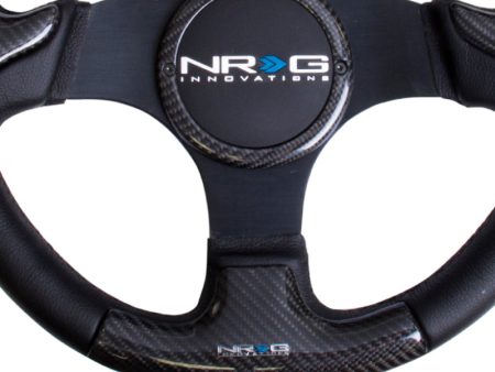 NRG Carbon Fiber Steering Wheel (350mm) Blk Frame Blk Stitching w Rubber Cover Horn Button For Cheap