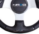 NRG Carbon Fiber Steering Wheel (350mm) Silver Frame Blk Stitching w Rubber Cover Horn Button on Sale