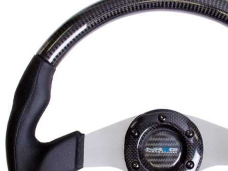 NRG Carbon Fiber Steering Wheel (350mm) Silver Oval Shape w Leather Trim Discount